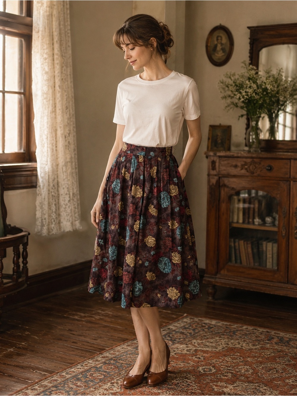 Vintage Sag Harbor Floral Pleated Midi Skirt Vintage Skirt pockets!